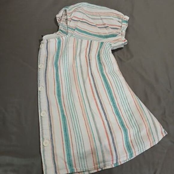 Lane Bryant 18 cap-slv fully-line white/aqua/coral vert-stripes linen blnd top - Picture 7 of 11
